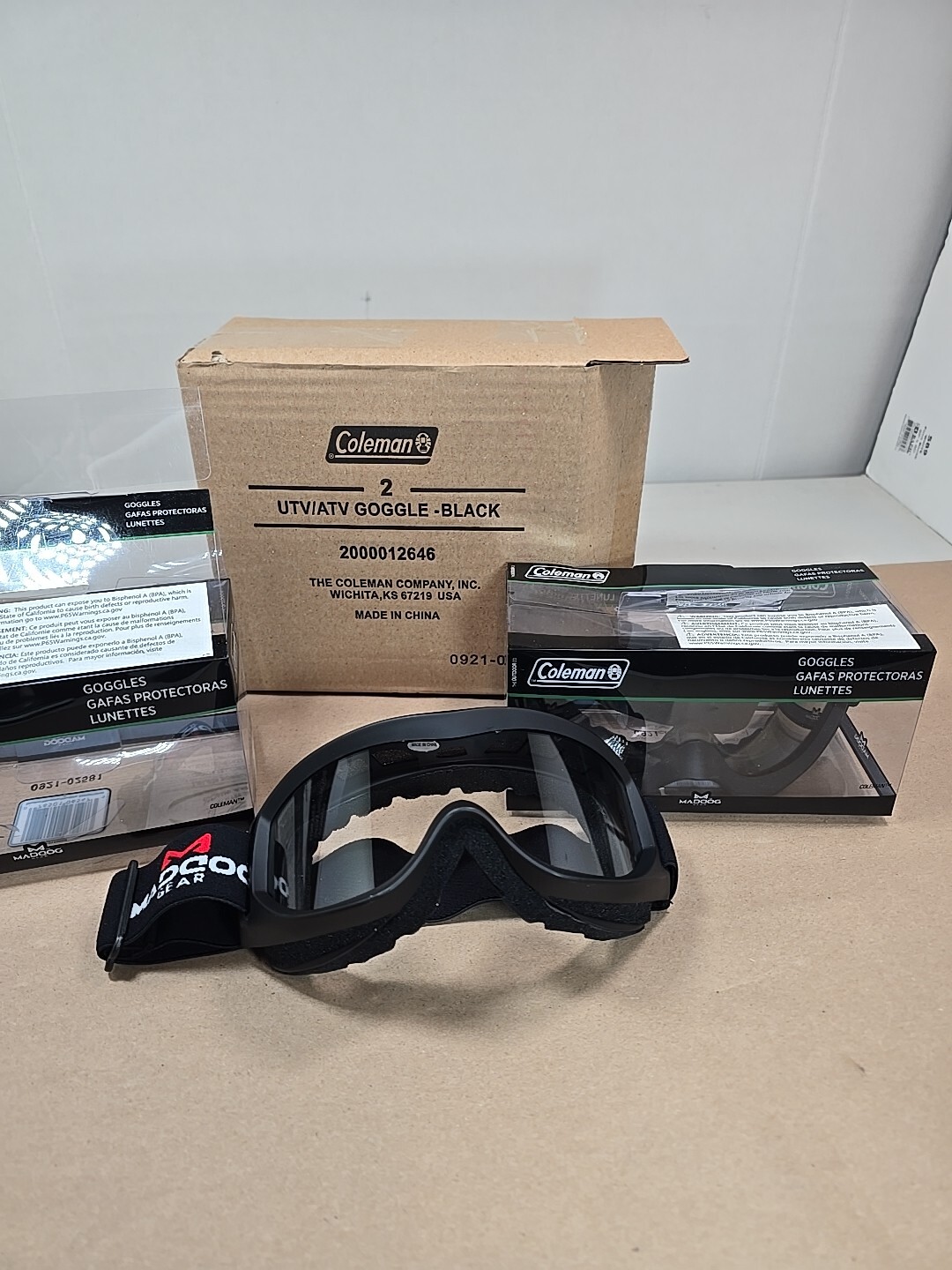 2 Pack Coleman MadDog Black Outdoor ATV UTV Riding Goggles With Adjustable Strap