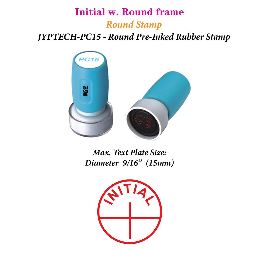 Initial w. Round frame Pre-Inked Rubber Roller Stamp PC15 (Red Ink)
