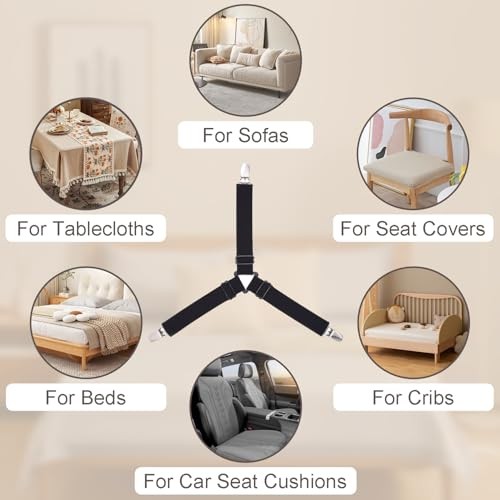 4pcs Bed Sheet Straps Holders, Adjustable Non Slip Elastic Bedsheet 4pcs White