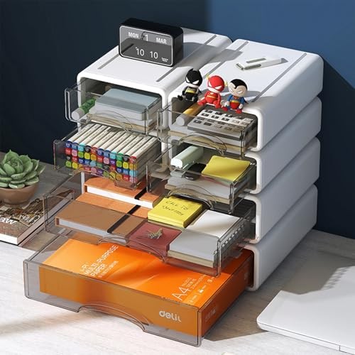 Desk Organizer with Drawers, Stackable Storage Drawers with Compartments White