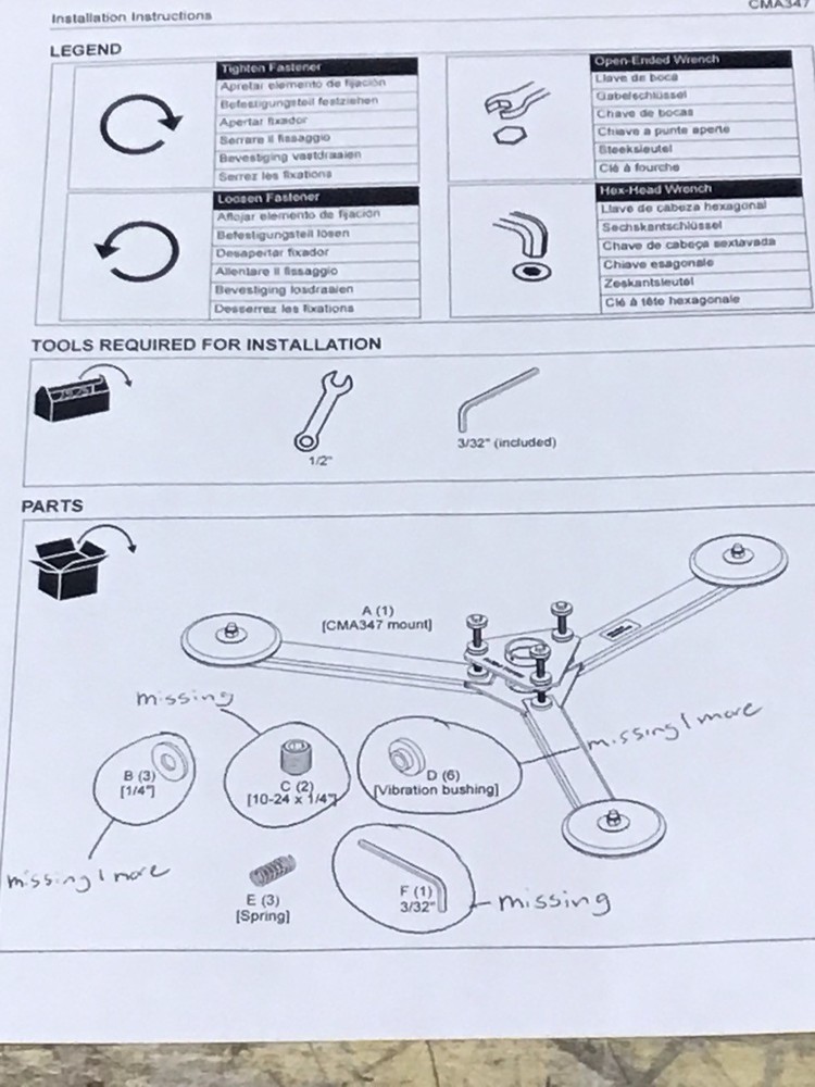 Chief Projector Vibration Isolator MISSING SOME PIECES READ CMA347
