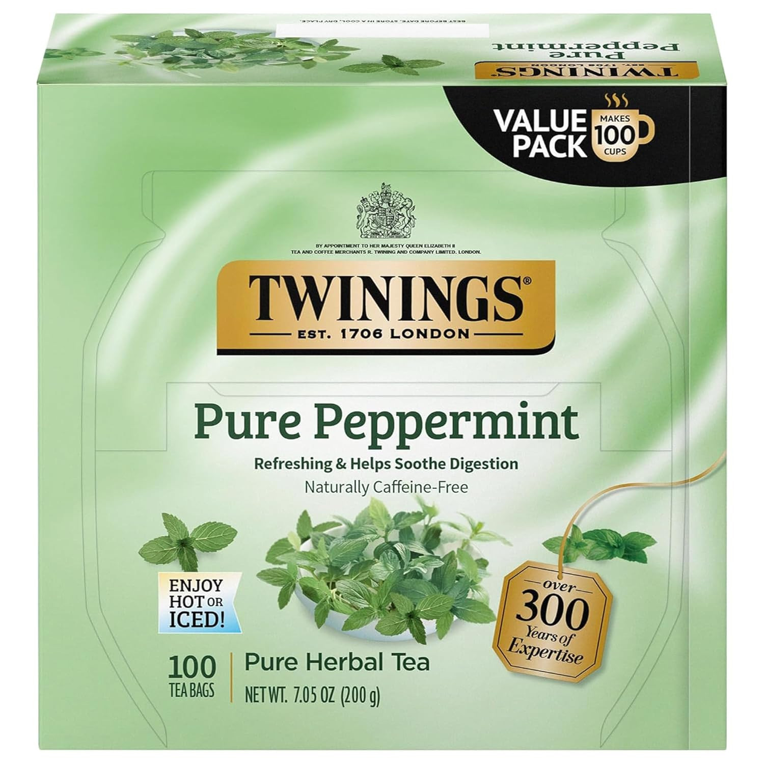 Twinings Pure Peppermint Herbal Tea Individually Wrapped Bags, 100 Count (Pack o