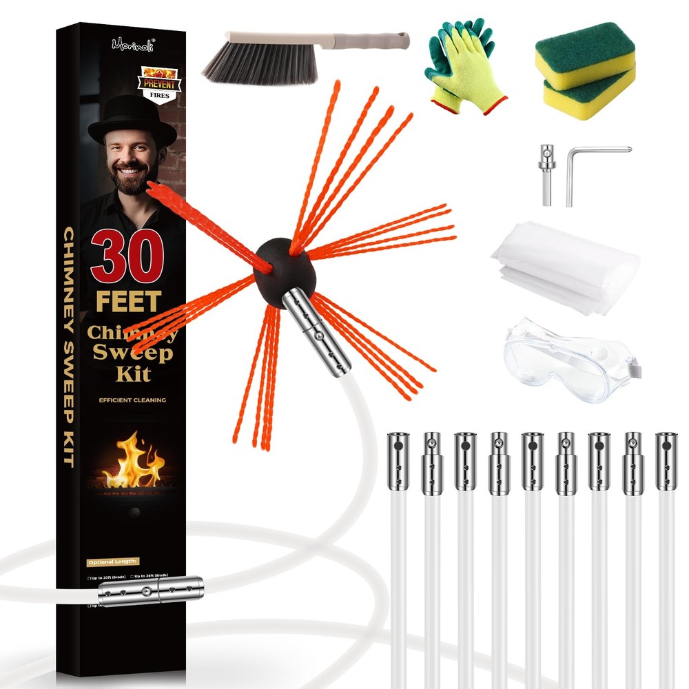 30 Feet Chimney Sweep Kit, Chrome Button Locking System, Chimney Cleaning Kit...