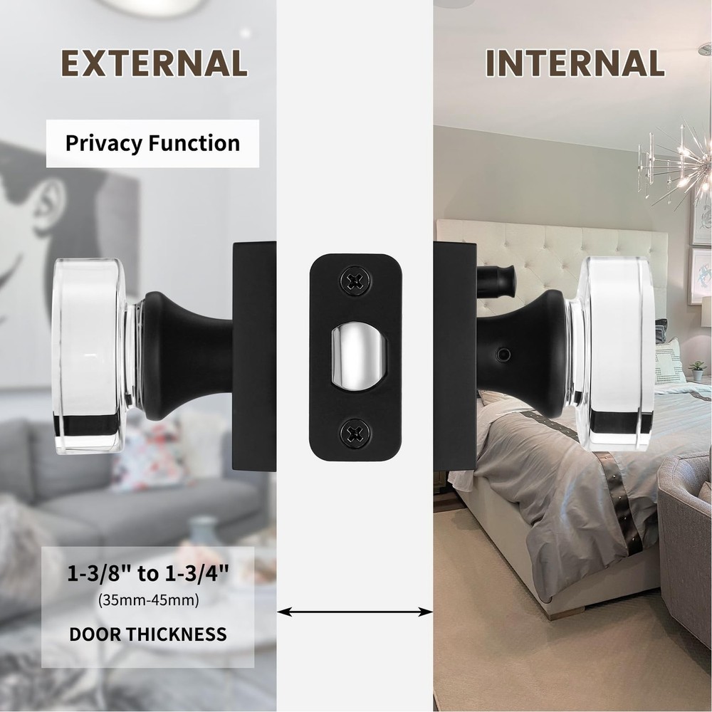 Matte Black Door Knob Glass Door Knobs Interior Privacy Door Knobs with Lock ...