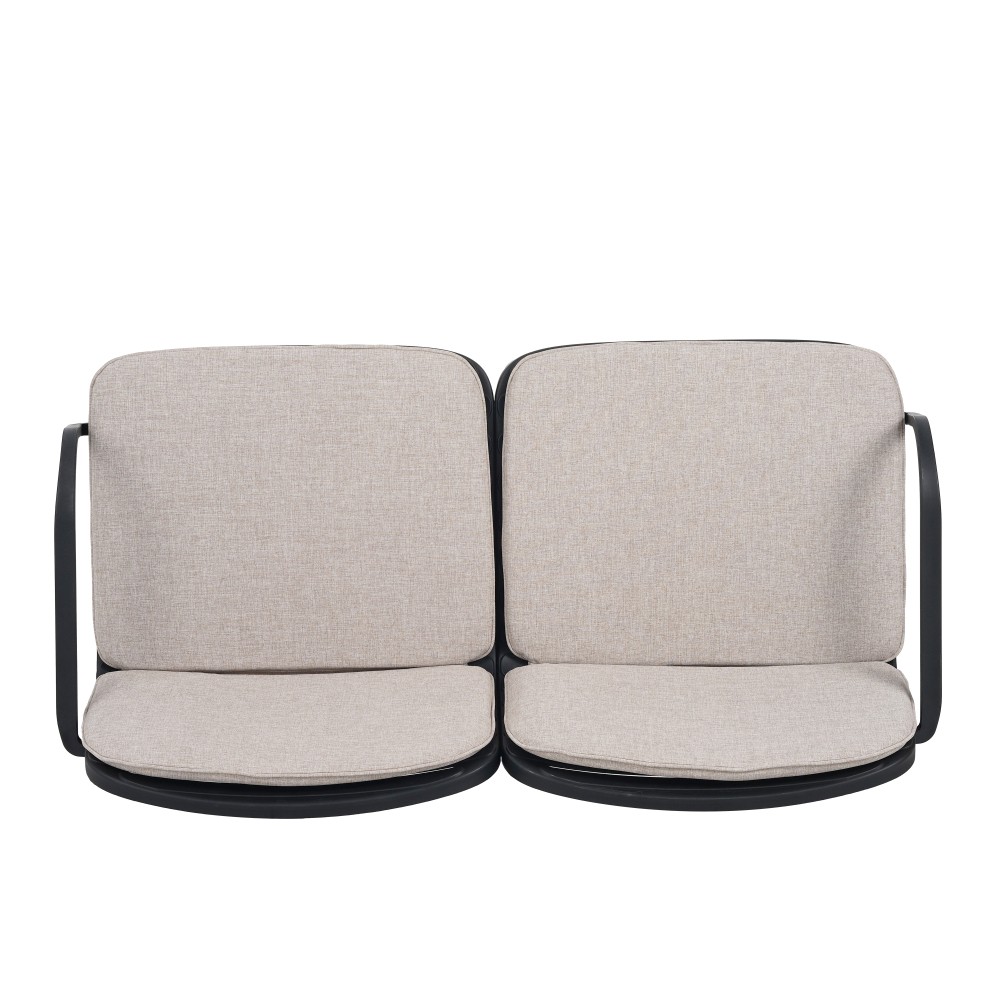 Outdoor Patio Loveseat with Weather Resistant Cushions, PP Frame, Black Beige