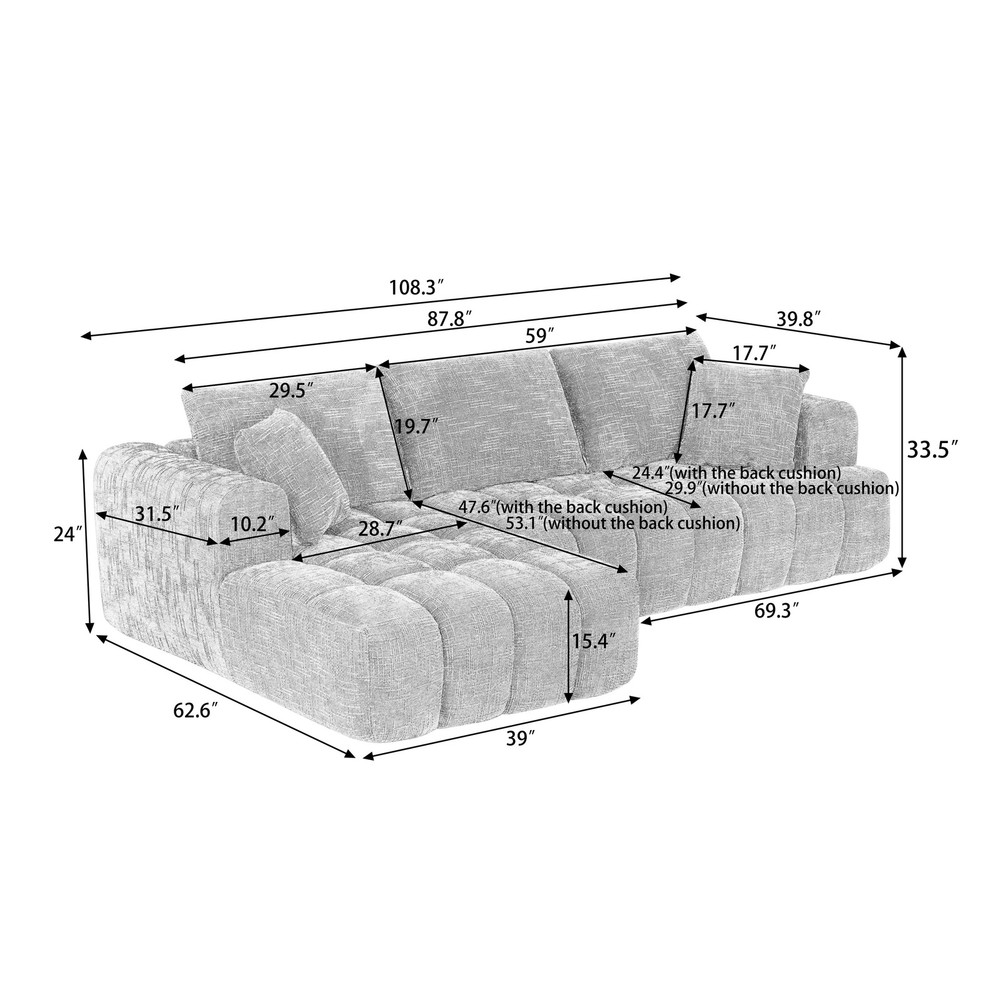 Chenille L-Shape Luxury Sectional Oversized Sofa,Mnimalist Design,Comfy Sleeper