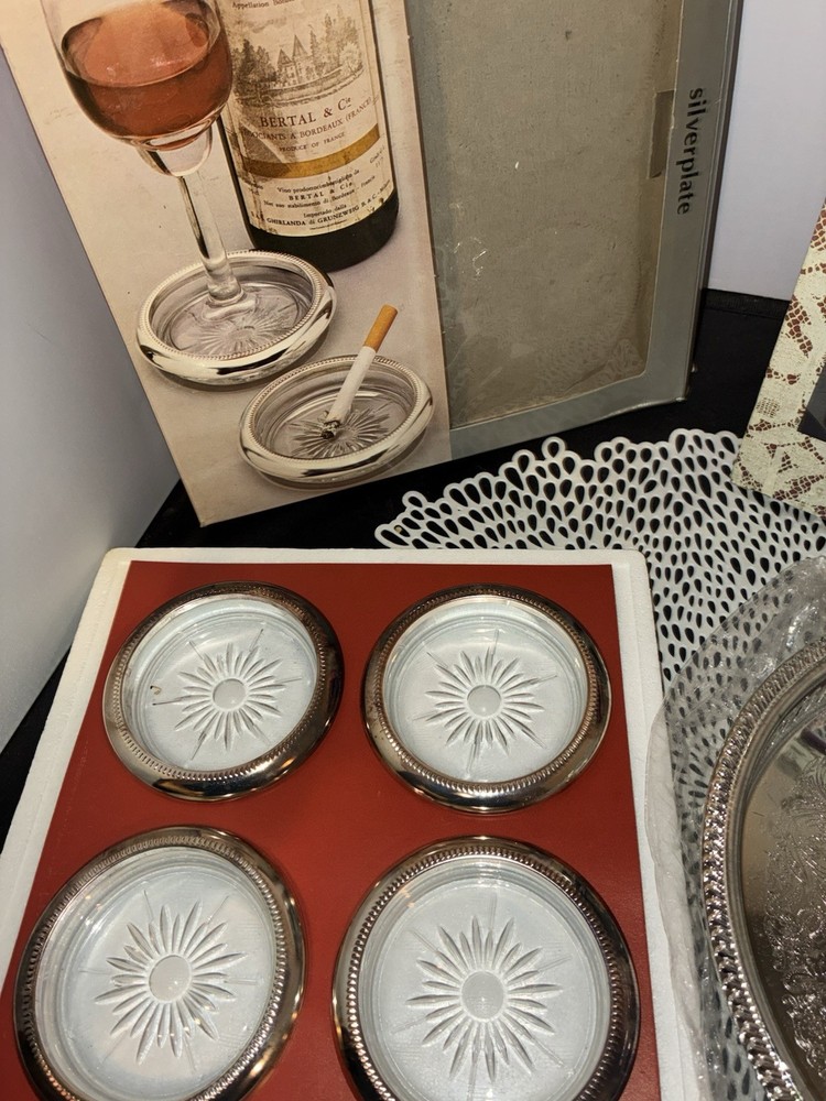 Old Hampshire Silversmiths Silverplated Bowl 4 Ashtrays Original Boxes