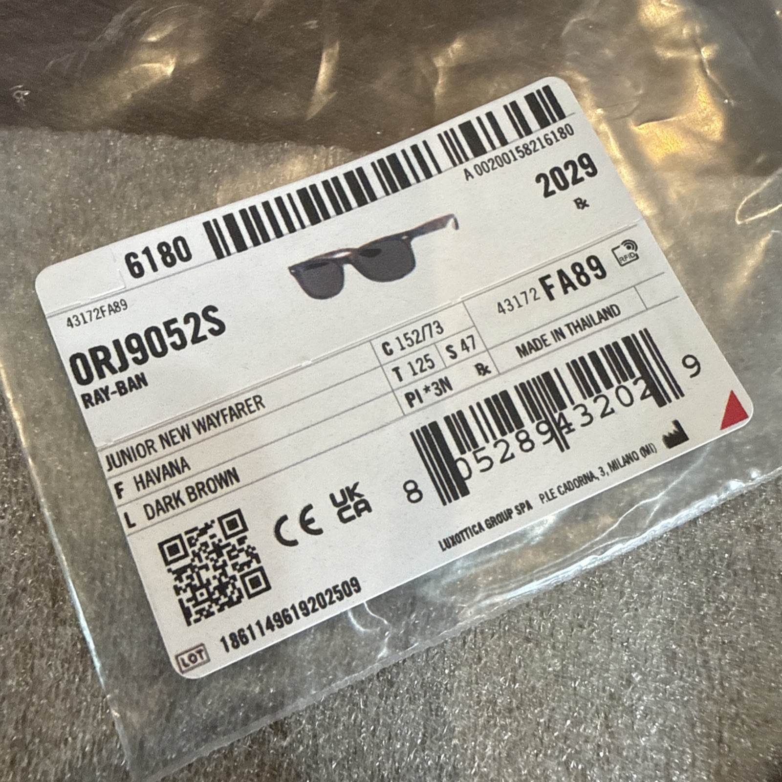 New Authentic RAY-BAN JR Sunglasses RJ9052S BROWN Replacement Lenses (47MM)