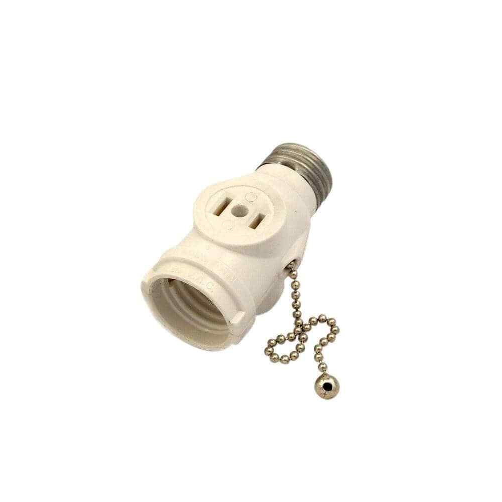 2-Outlet White Socket with Pull Chain 1406-W