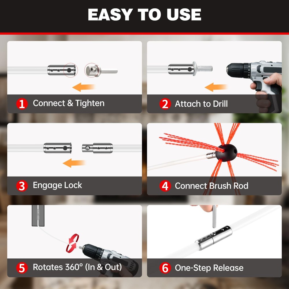 30 Feet Chimney Sweep Kit, Chrome Button Locking System, Chimney Cleaning Kit...
