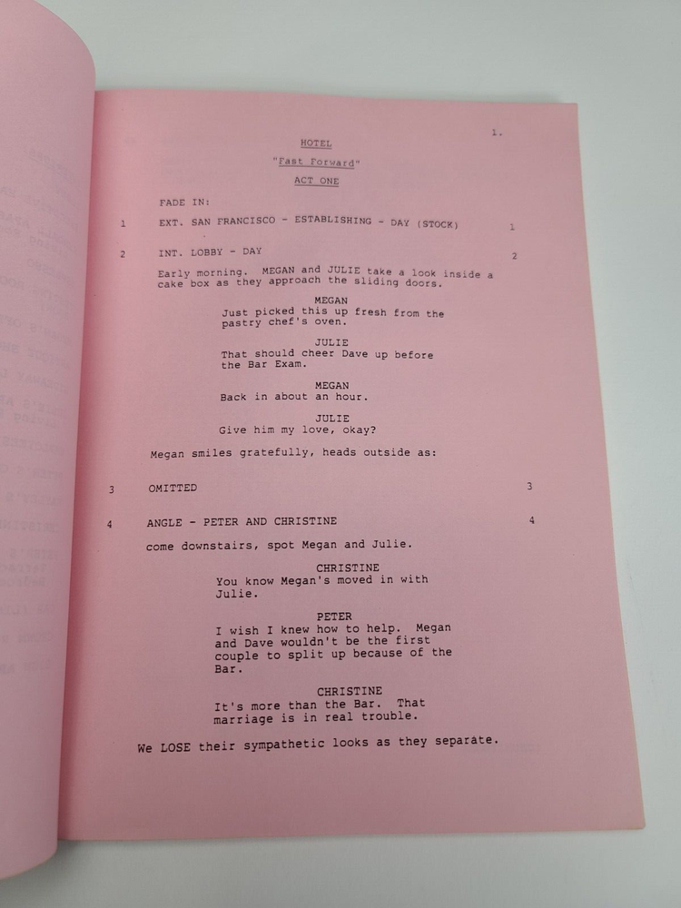 HOTEL / Kimmer Ringwald 1986 TV Series Script, Claudia Lonow "Fast Forward"