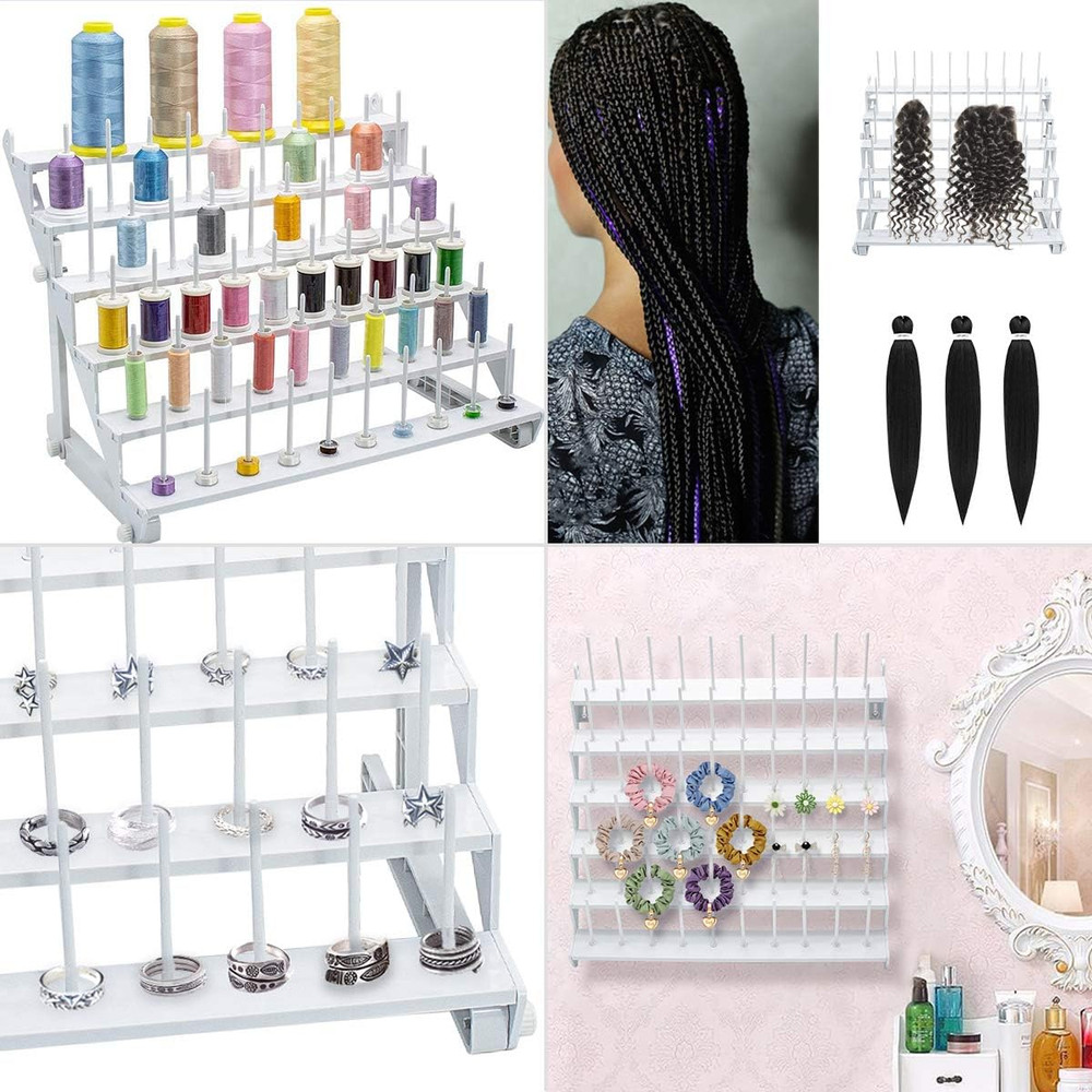 Thread Rack for 60 Spools or 30 Cones, Wall Mounted Large Thread Holder with Lon