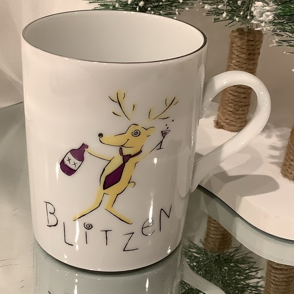 Pottery Barn Blitzen Reindeer 4” Mug