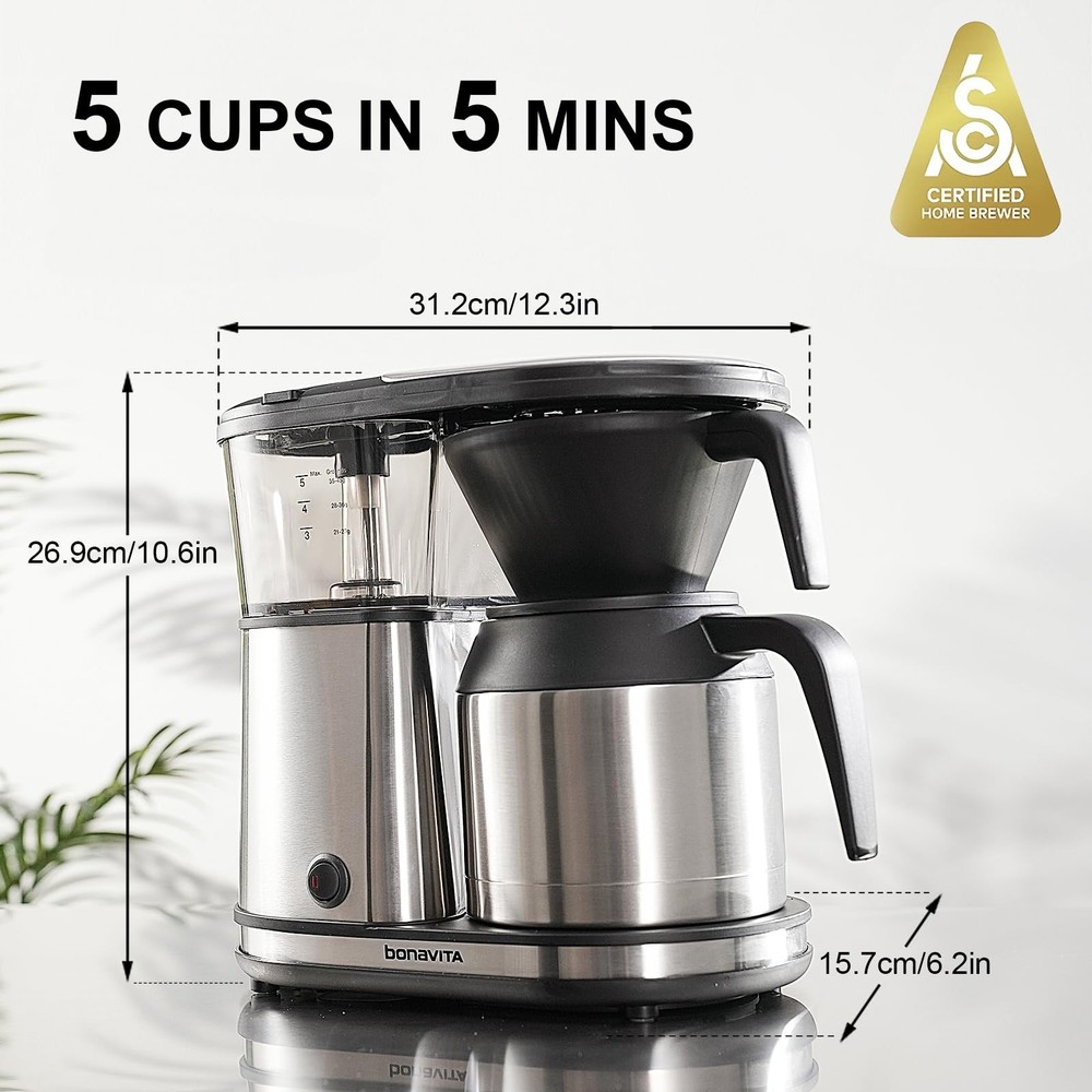 5 Cup Drip Coffee Maker Machine, One-Touch Pour Over, Auto Pause Brewing with...