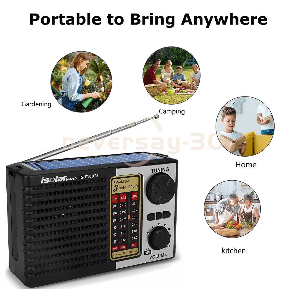 Solar Portable FM/AM SW Radio Digital Bluetooth Speaker MP3 Player Rechargeable