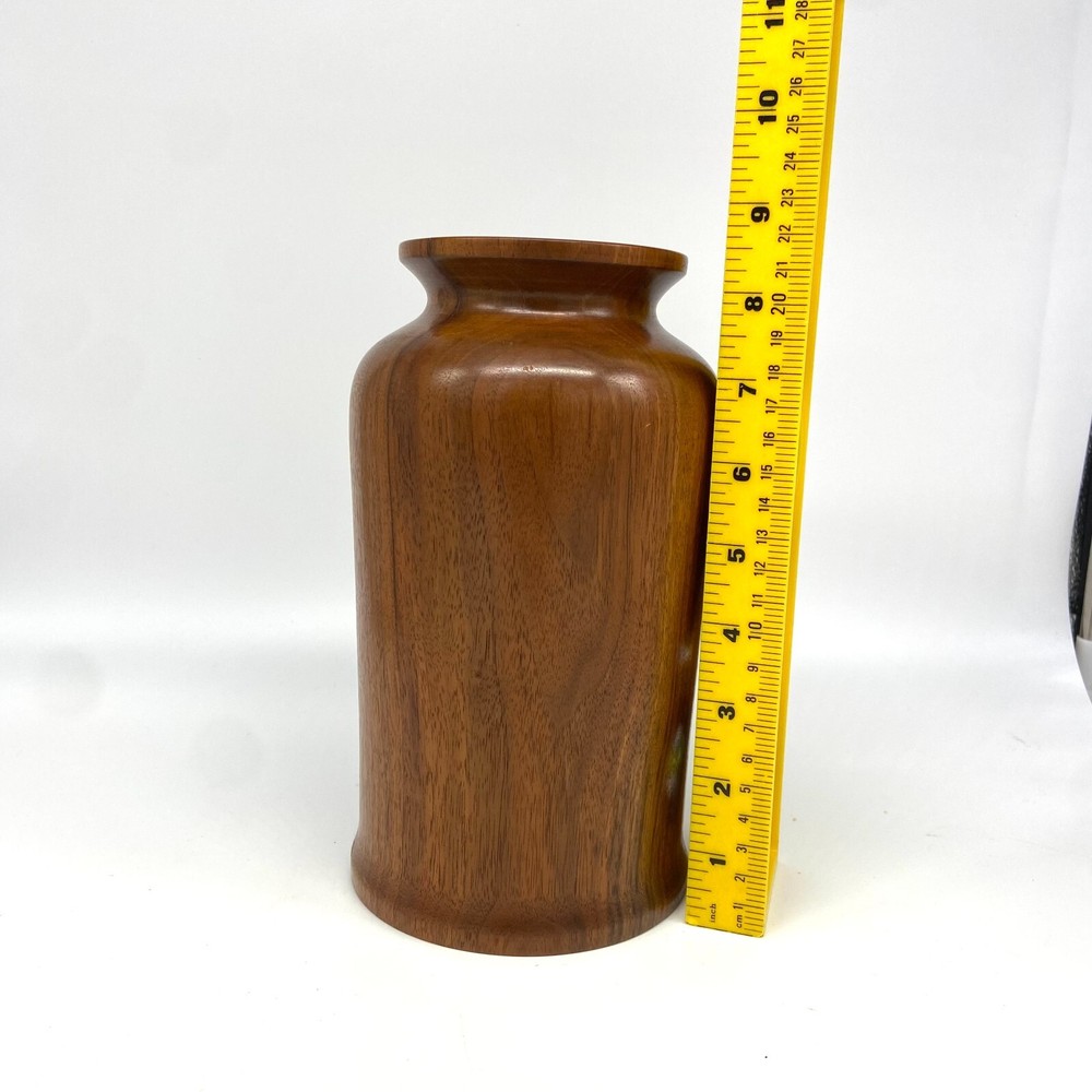 Handmade Turned Walnut Wood Vase Signed
