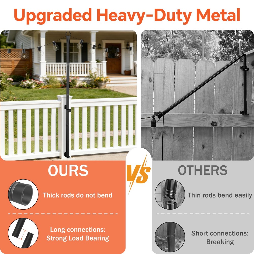 6 Pack String Light Poles, 5 Ft Light Poles for Outside, Thickened Metal Pole...