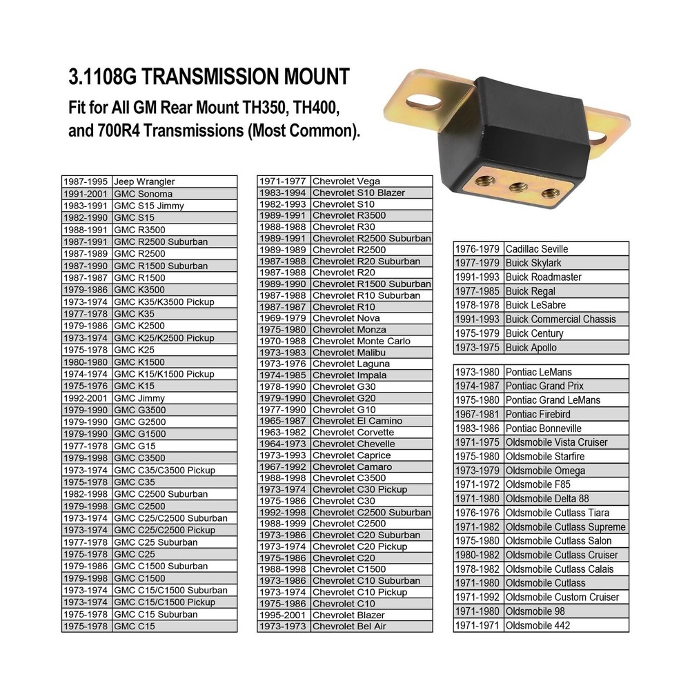 3.1108G General Transmission Mount Performance Polyurethane Mounts Bracket Se...