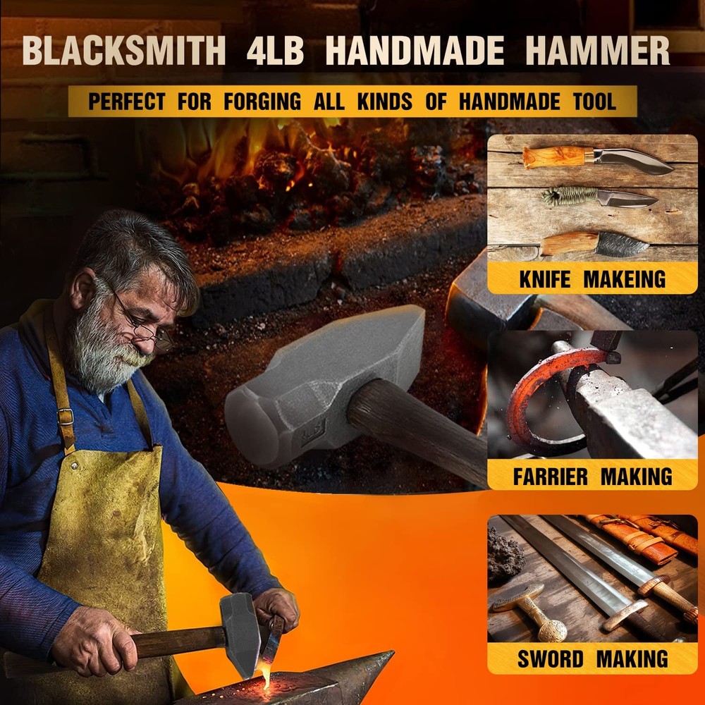 Blacksmith 4LB Handmade Forge Hammer for Farrier, Knife Maker, Blacksmith For...