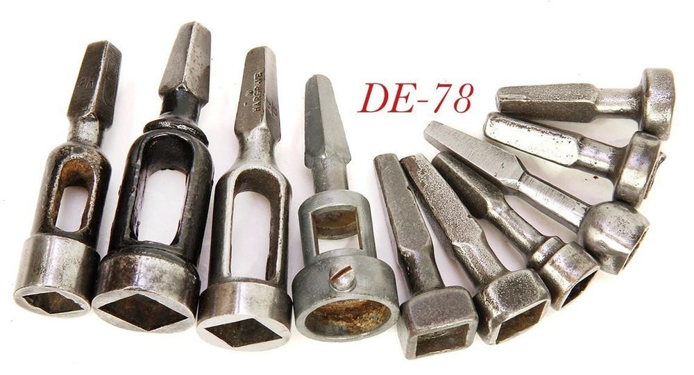 old Drill Brace SQUARE SOCKET WRENCH Attachments mixed lot