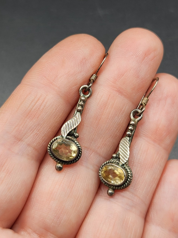 Sterling Silver Citrine Dangle Earrings