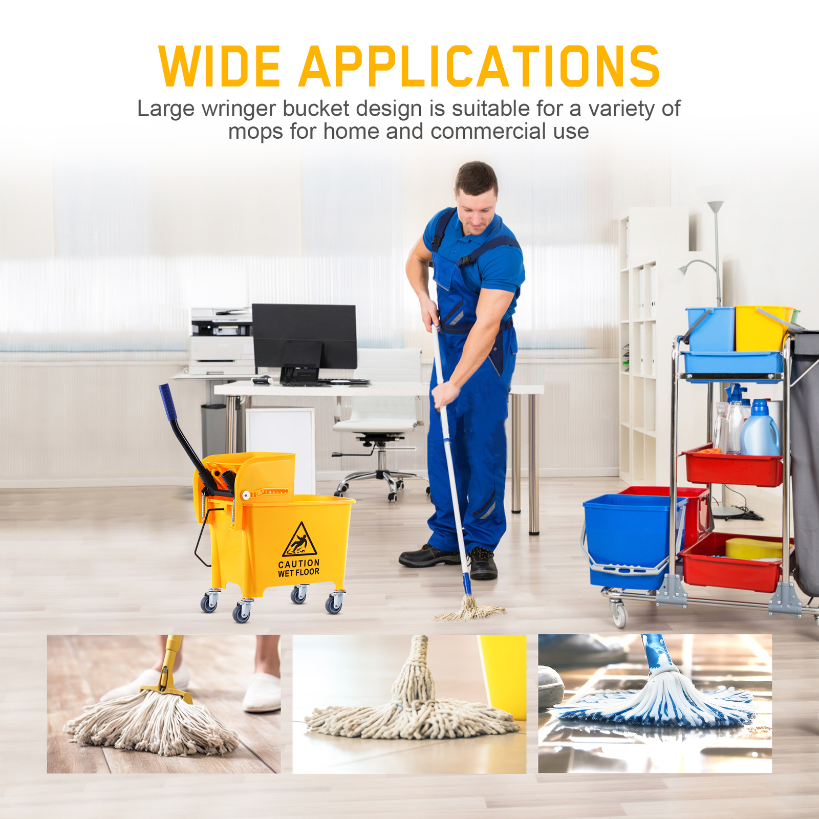 5 Gallon Mini Mop Bucket with Side Press Wringer Combo Rolling Cleaning Cart