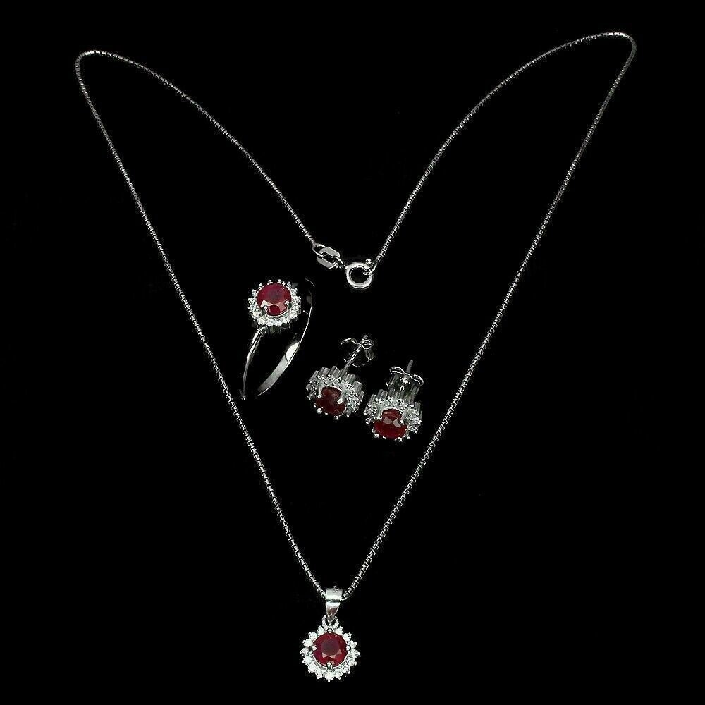 Silver Ruby Pendant Earring Ring Genuine Natural Gems Solid Sterling N 1/2 US 7