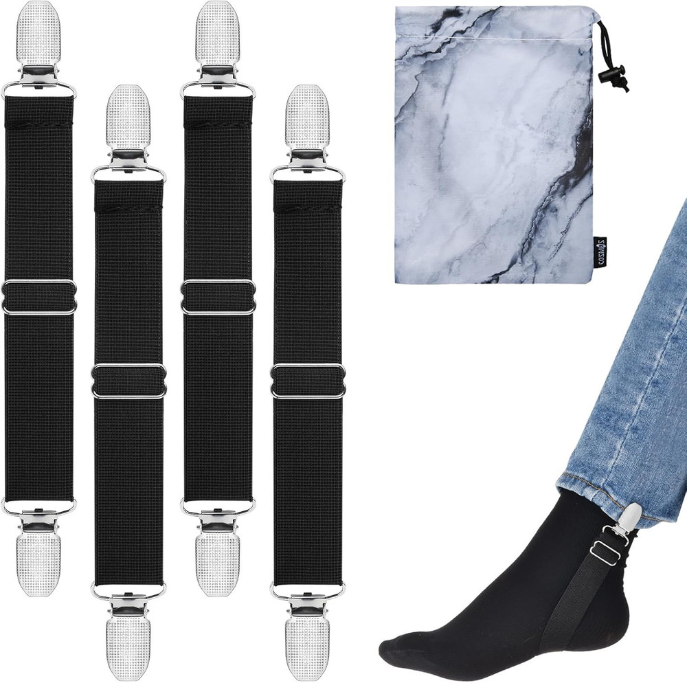 4 Pcs Adjustable Elastic Boot Straps Stirrup Pants Clips Pants Stirrup Leg Strap