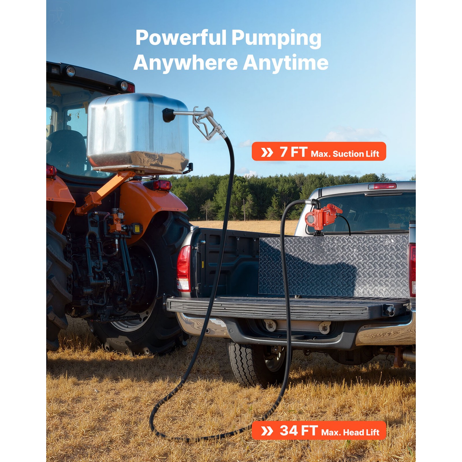 12V DC Fuel Transfer Pump,15 GPM Diesel and Gasoline Pump with Manual Nozzl