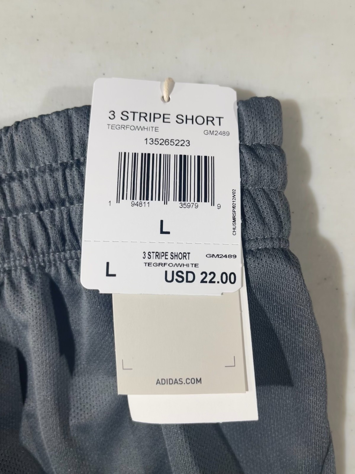 Adidas men's 3 stripe short onyx grey GM2489