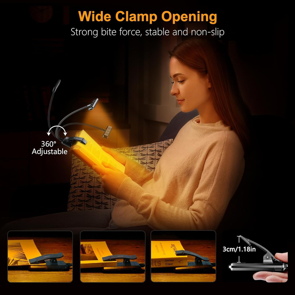 19 LED Rechargeable Book Light for Reading in Bed with Memory Function- Eye Cari
