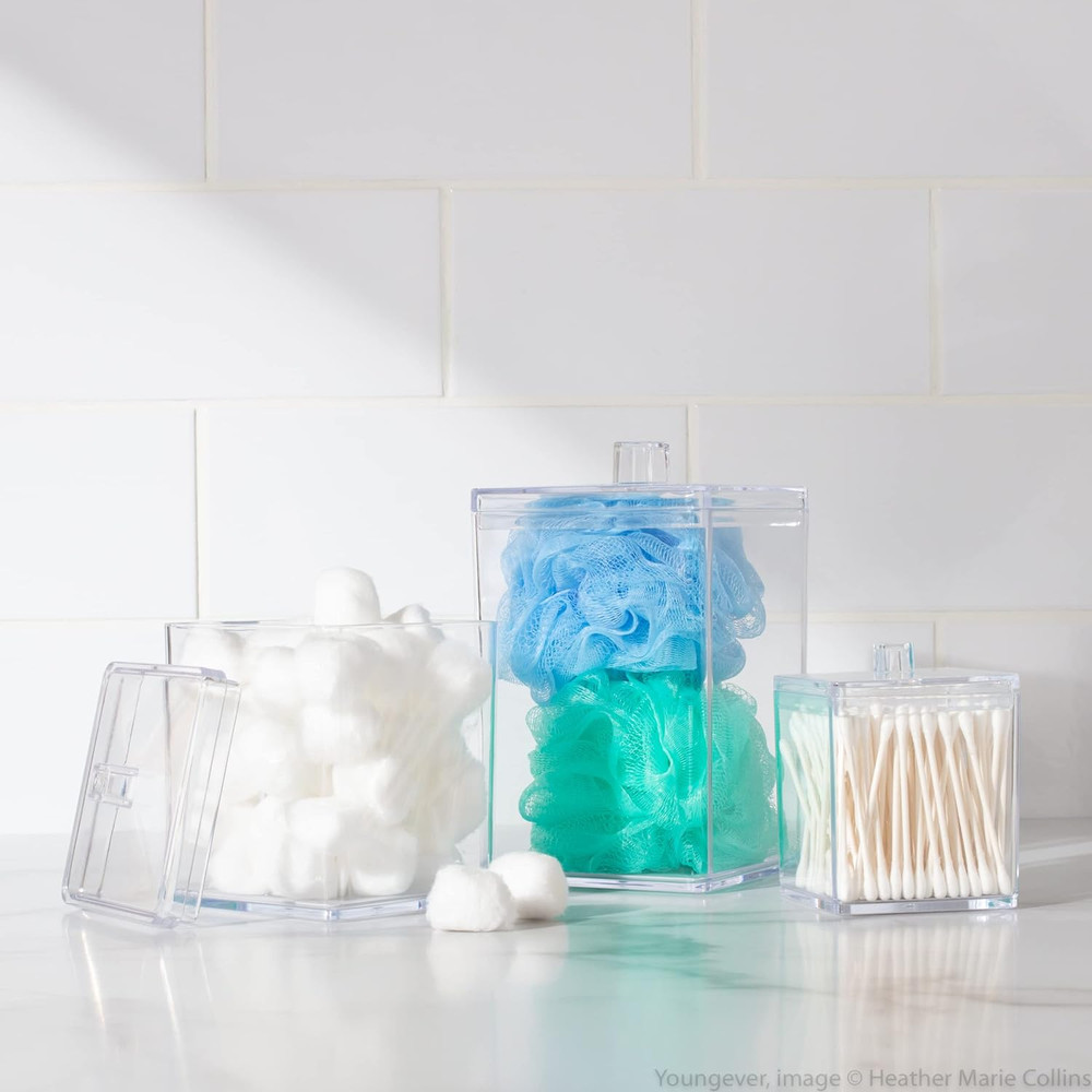 2 Pack 15 Ounce Clear Plastic Apothecary Jars, Square Shape