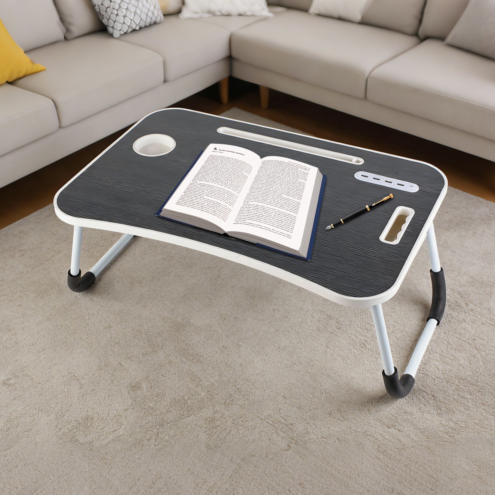 Laptop Tray Lap Desk Stand Foldable Bed Table Notebook Tray Cup Slot Adjustable