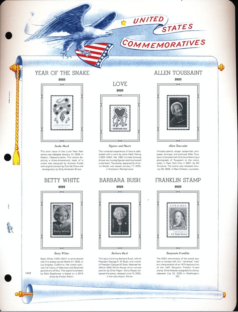 WHITE ACE 2025 UNITED STATES Commemorative Singles Stamp Album Supplement B NEW!