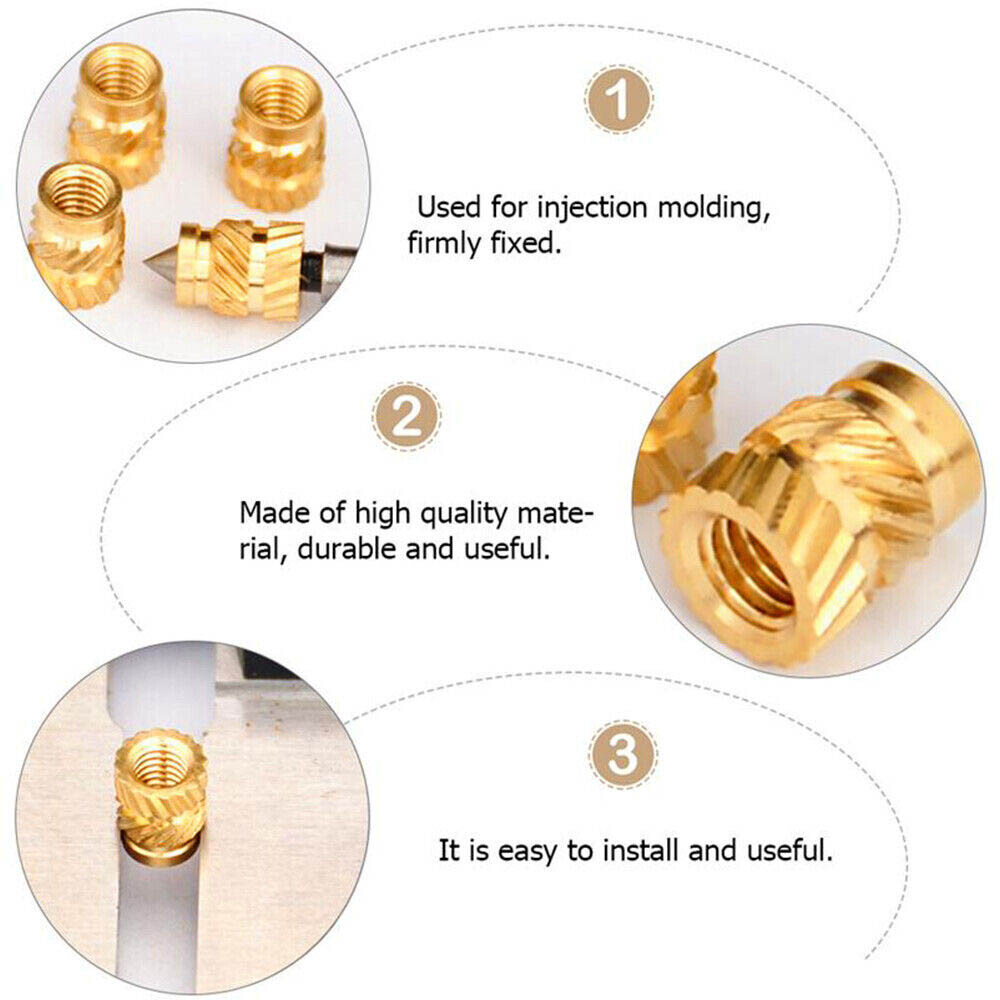 200-1000Pc M3 Thread Knurled Brass Threaded Heat Resistant Insert Embedment Nuts