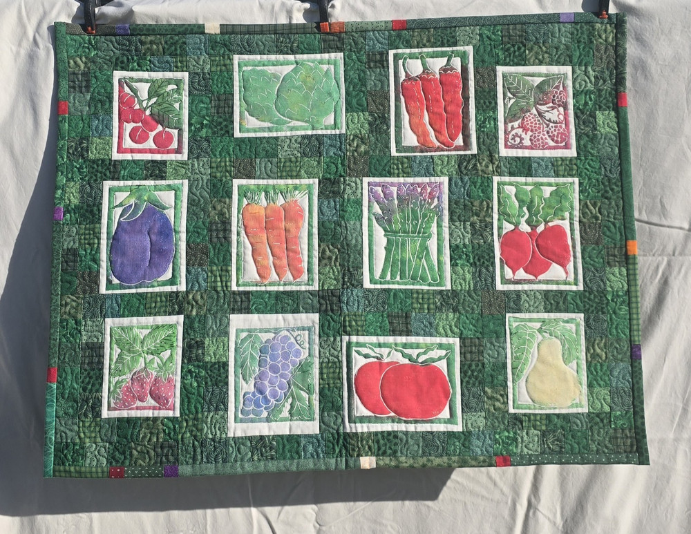 Pretty Handmade Patchwork Quilt Wall Hanging or Table Mat Garden Vegetables