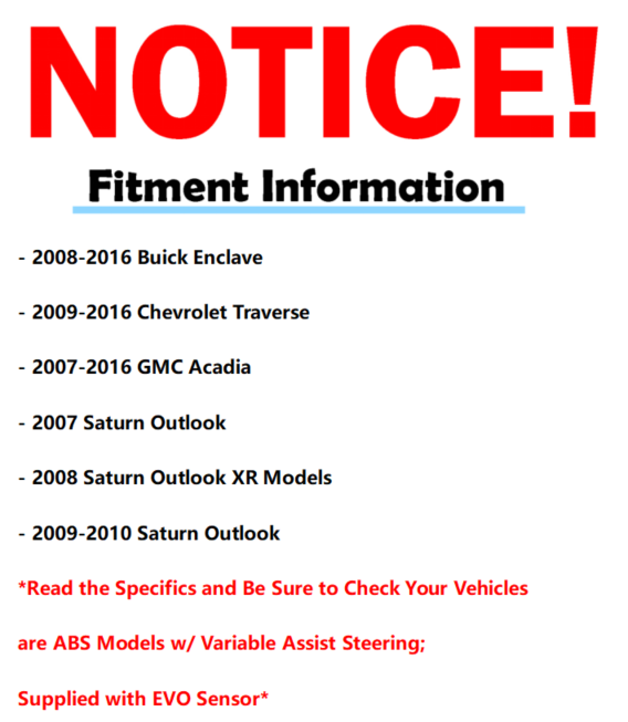 Rack and Pinion + Tie Rods for Buick Enclave GMC Acadia Saturn Outlook Traverse