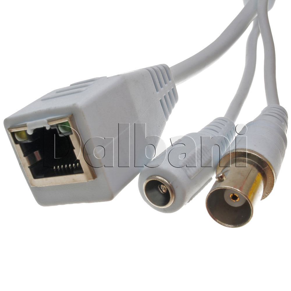 BNC Video DC Power RJ45 Ethernet Cable for Security Camera 2ft White