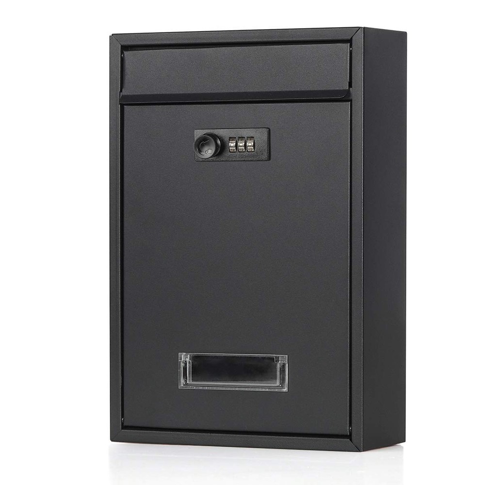 Locking Mailbox Wall Mounted Vertical- Medium, 06 Black Matt Combination Lock