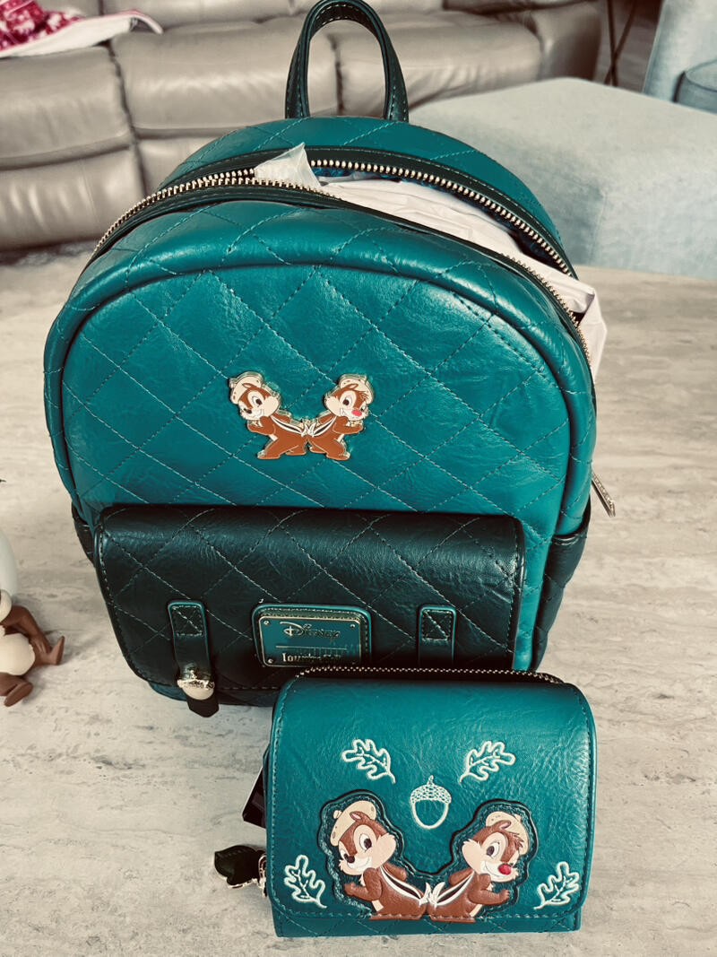 Loungefly Disney Chip & Dale Quilted Backpack & Wallet Set NEW