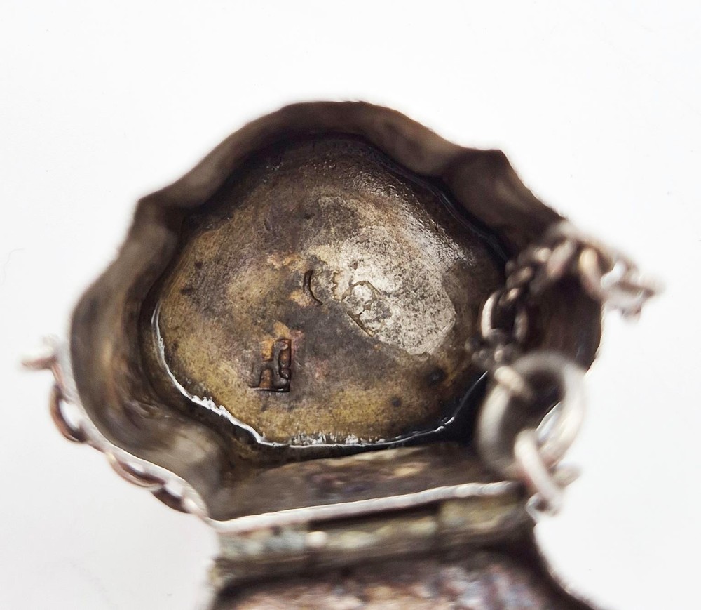 19TH CENTURY DUTCH SOLID SILVER REPOUSSE CHATELAINE MINT BOX