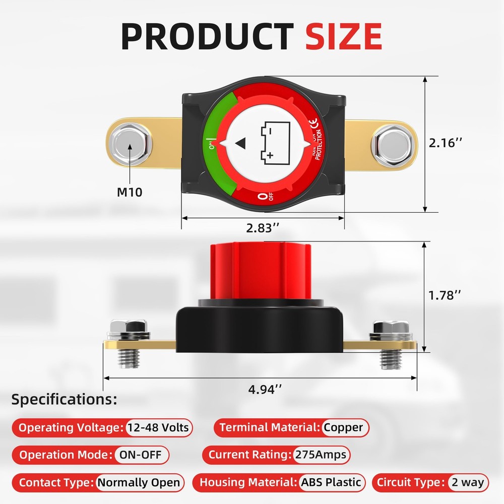 Joinfworld Side Post Battery 250A On-Off Post,