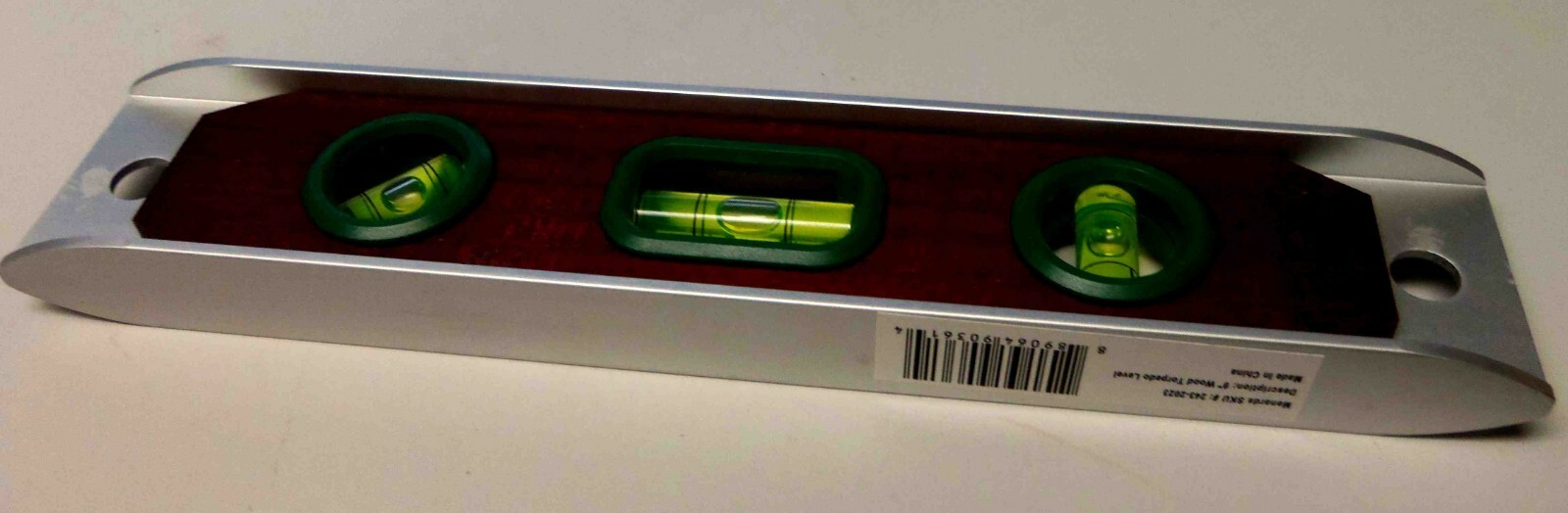 LOT (2) 9" Torpedo Level with 3 Vials Aluminum Frame V Groove Top, Wood sides