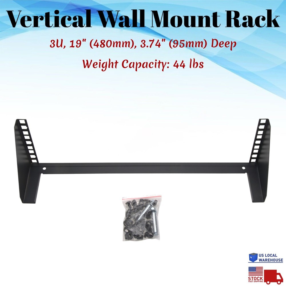 Vertical 3U 19" Wall Mount Server Rack Network IT Bracket Space Saver Mountable