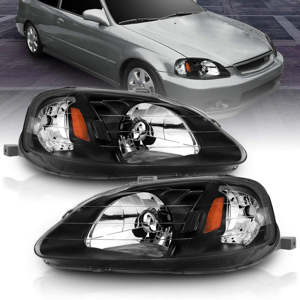 99-00 Civic Black Headlights Set