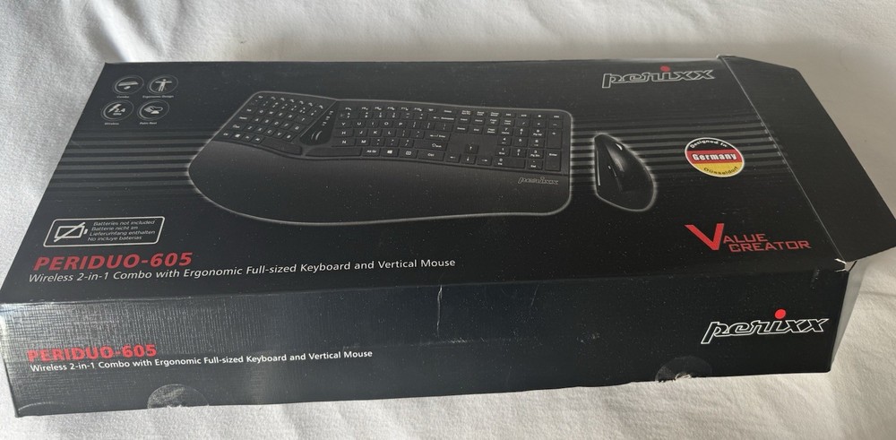 Perixx Periduo-605 Wireless Ergonomic Split Keyboard Vertical Mouse Combo Black