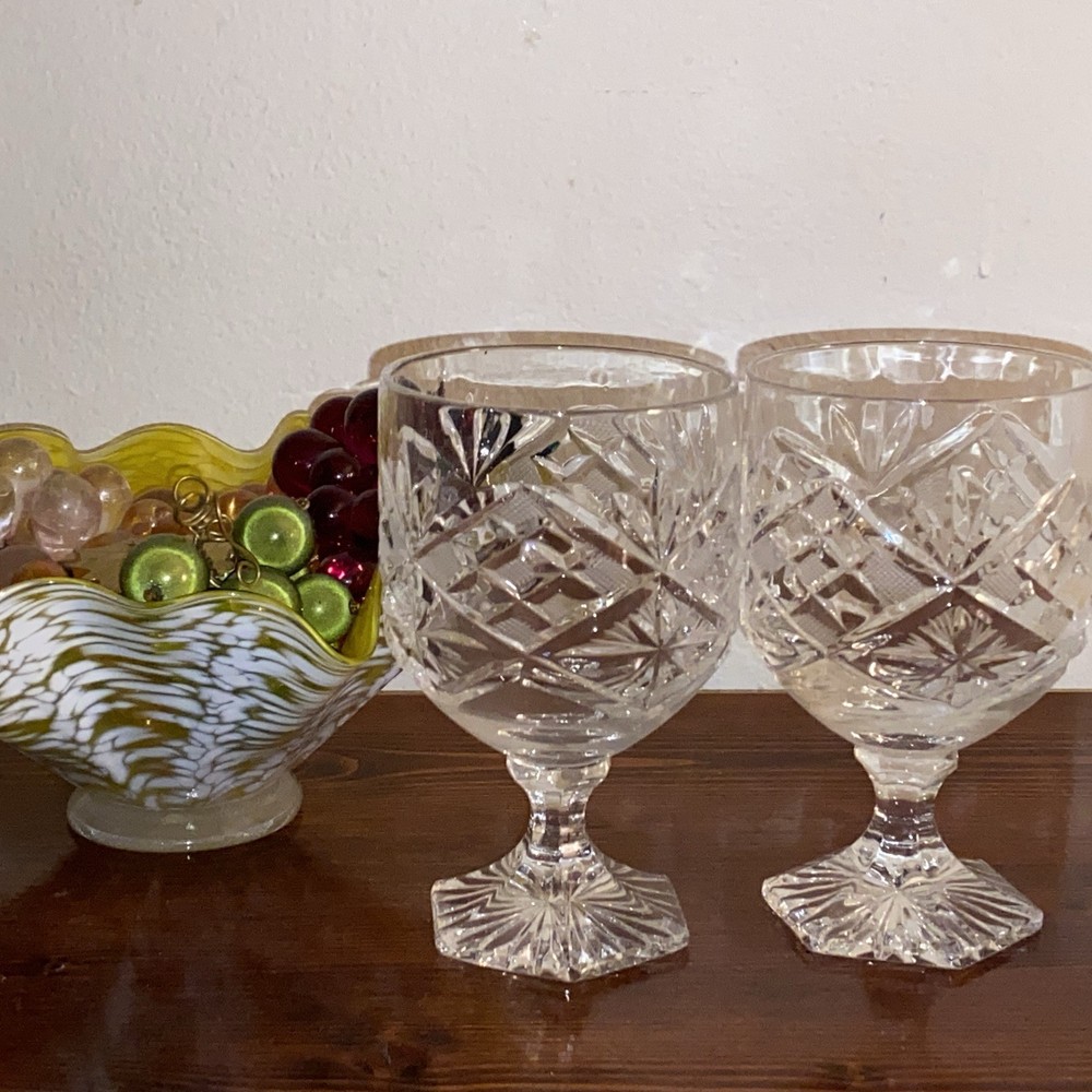 2 Brilliant Cut Wine Glasses, 5.5”