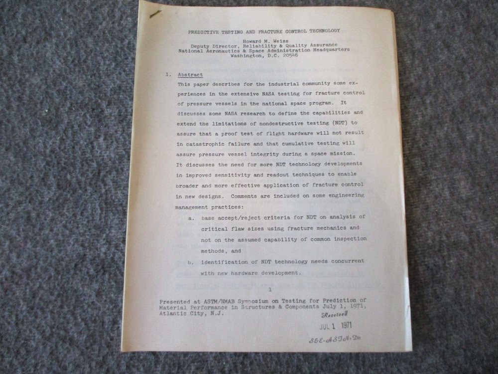 NASA MSFC/ROCKETDYNE/LOCKHEED SPACE SHUTTLE & SRB MATERIALS REPORTS 1970s