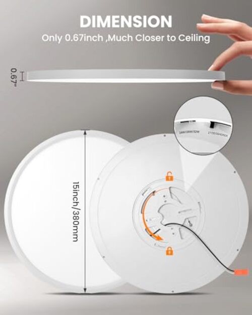 LED Ceiling Light - Dimmable 2700-5000K 5CCT Selectable, 15 Inch White-2 Pack