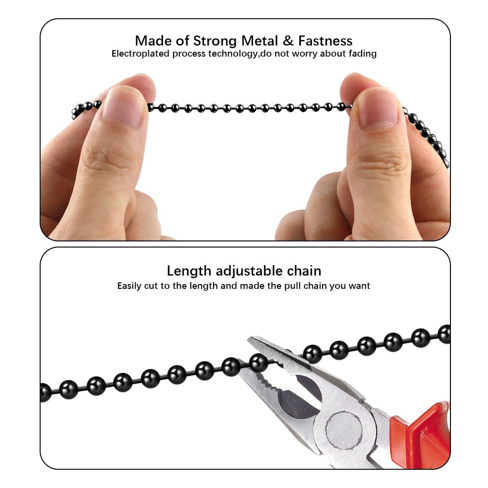 Black Ceiling Fan Pull Chain, 120" Extra Long Rust Proof 3Mm Beaded Ball Light